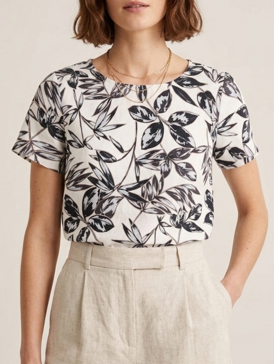 J. Crew Tops - J Crew Linen Cotton Blend Short Sleeve Shirt Lightweight Tropical Top Size Large